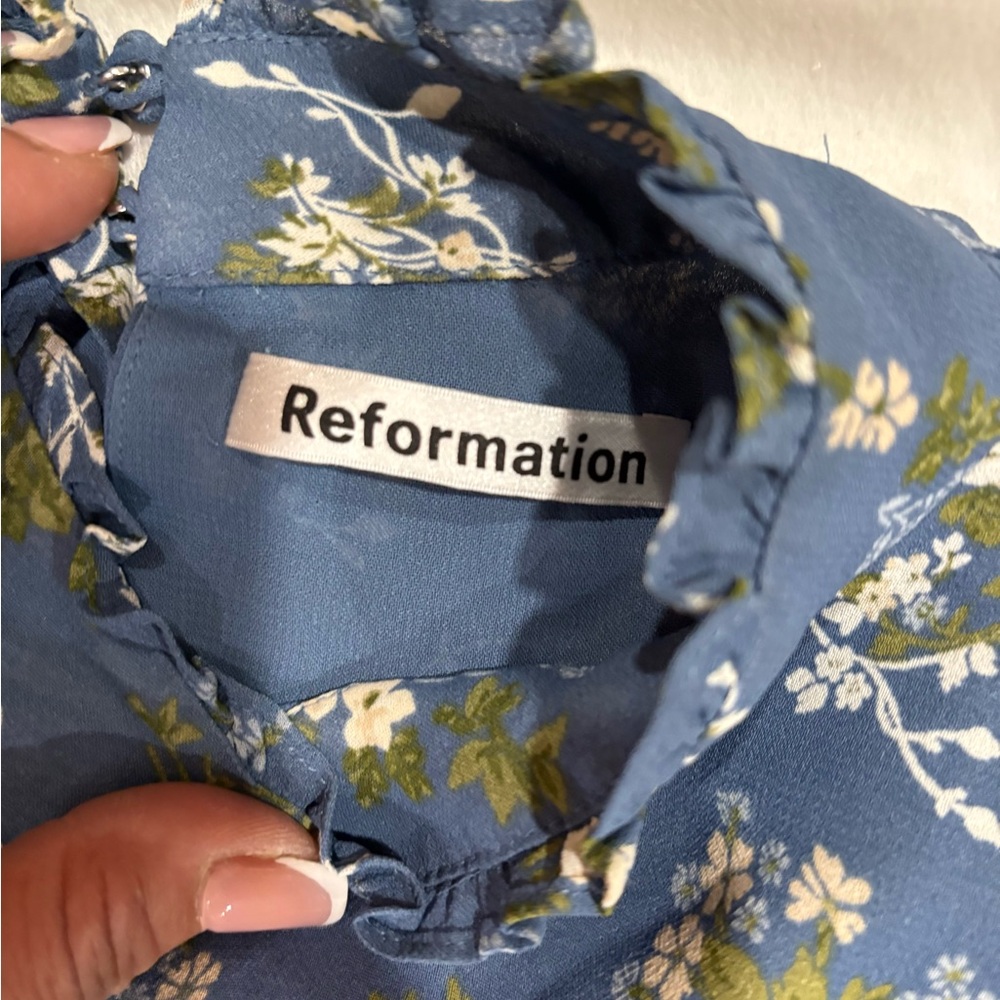 Reformation Blue Floral Long Sleeve Dress - Picture 6 of 6